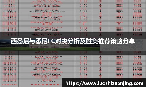 西悉尼与悉尼FC对决分析及胜负推荐策略分享
