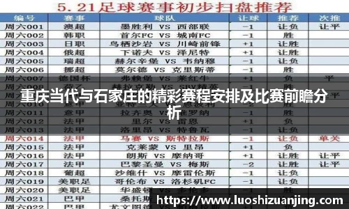 重庆当代与石家庄的精彩赛程安排及比赛前瞻分析